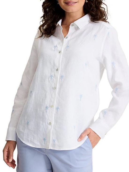 Tops - Tommy Bahama Linen Palm Embroidered Point Collar Long Sleeve Button Front Shirt